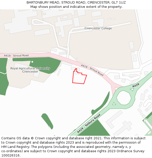 BARTONBURY MEAD, STROUD ROAD, CIRENCESTER, GL7 1UZ: Location map and indicative extent of plot