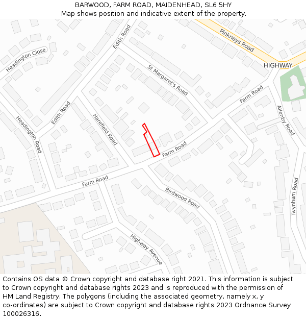 BARWOOD, FARM ROAD, MAIDENHEAD, SL6 5HY: Location map and indicative extent of plot