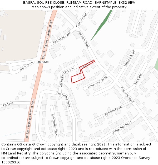 BASRA, SQUIRES CLOSE, RUMSAM ROAD, BARNSTAPLE, EX32 9EW: Location map and indicative extent of plot