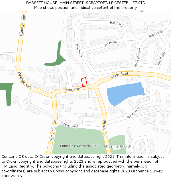 BASSETT HOUSE, MAIN STREET, SCRAPTOFT, LEICESTER, LE7 9TD: Location map and indicative extent of plot