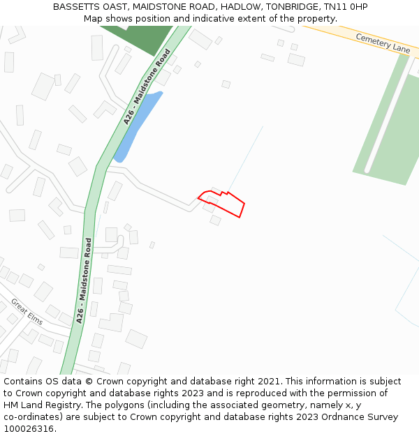 BASSETTS OAST, MAIDSTONE ROAD, HADLOW, TONBRIDGE, TN11 0HP: Location map and indicative extent of plot