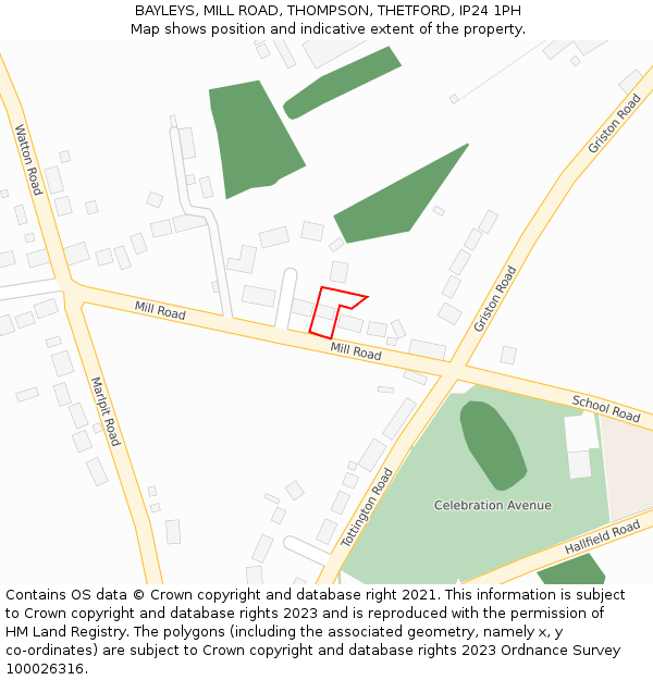 BAYLEYS, MILL ROAD, THOMPSON, THETFORD, IP24 1PH: Location map and indicative extent of plot