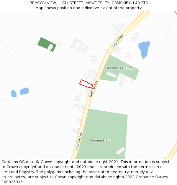 BEACON VIEW, HIGH STREET, MAWDESLEY, ORMSKIRK, L40 3TD: Location map and indicative extent of plot