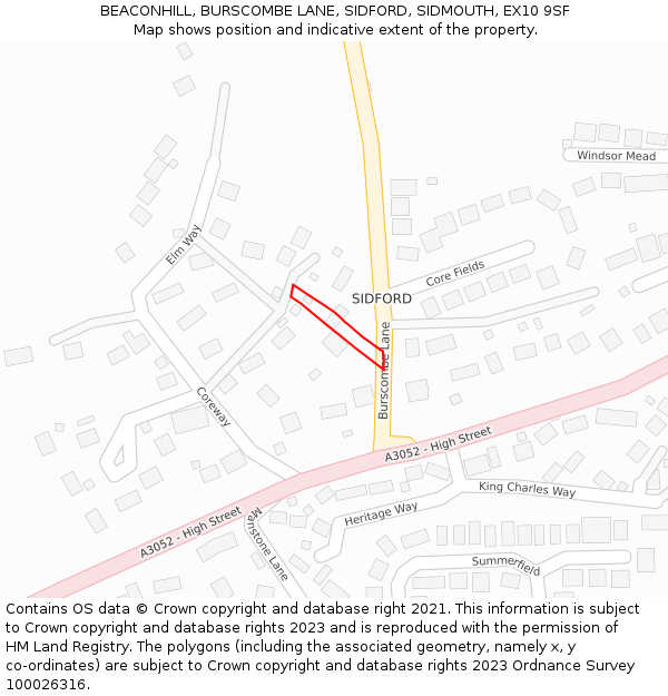 BEACONHILL, BURSCOMBE LANE, SIDFORD, SIDMOUTH, EX10 9SF: Location map and indicative extent of plot