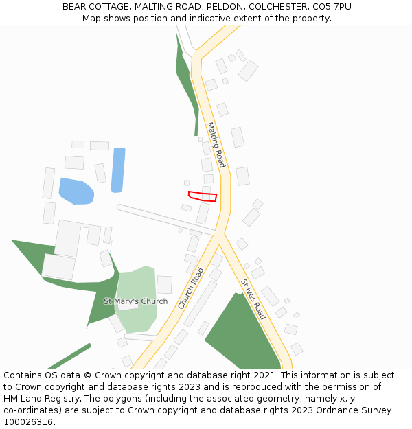 BEAR COTTAGE, MALTING ROAD, PELDON, COLCHESTER, CO5 7PU: Location map and indicative extent of plot