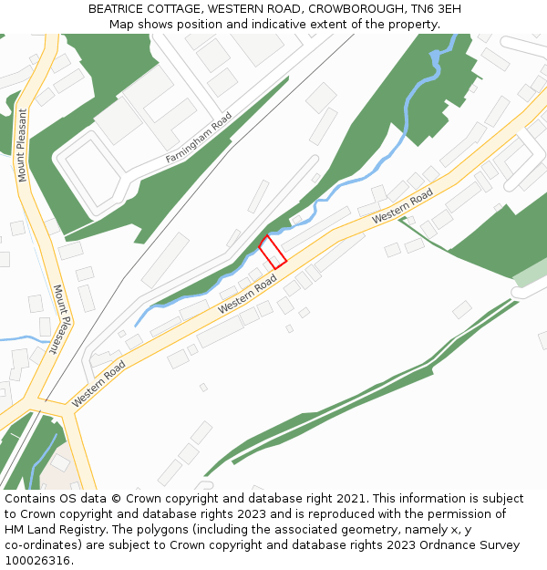 BEATRICE COTTAGE, WESTERN ROAD, CROWBOROUGH, TN6 3EH: Location map and indicative extent of plot