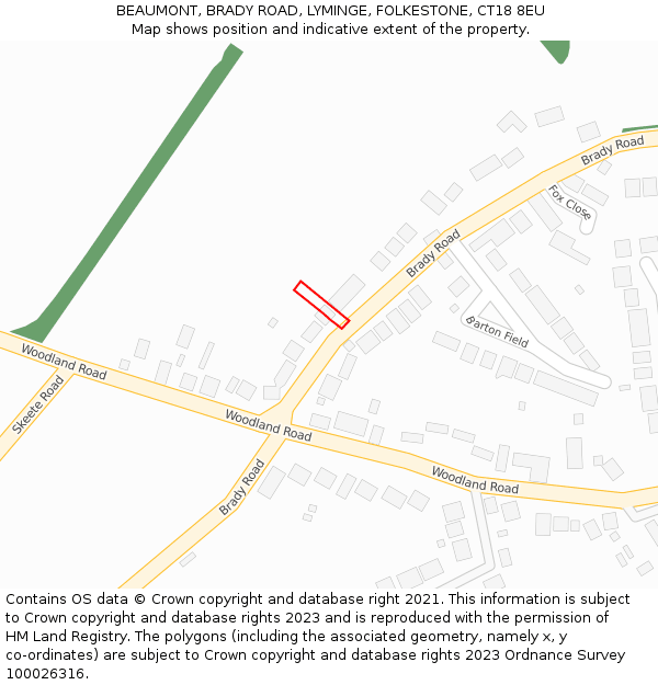 BEAUMONT, BRADY ROAD, LYMINGE, FOLKESTONE, CT18 8EU: Location map and indicative extent of plot