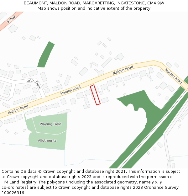 BEAUMONT, MALDON ROAD, MARGARETTING, INGATESTONE, CM4 9JW: Location map and indicative extent of plot