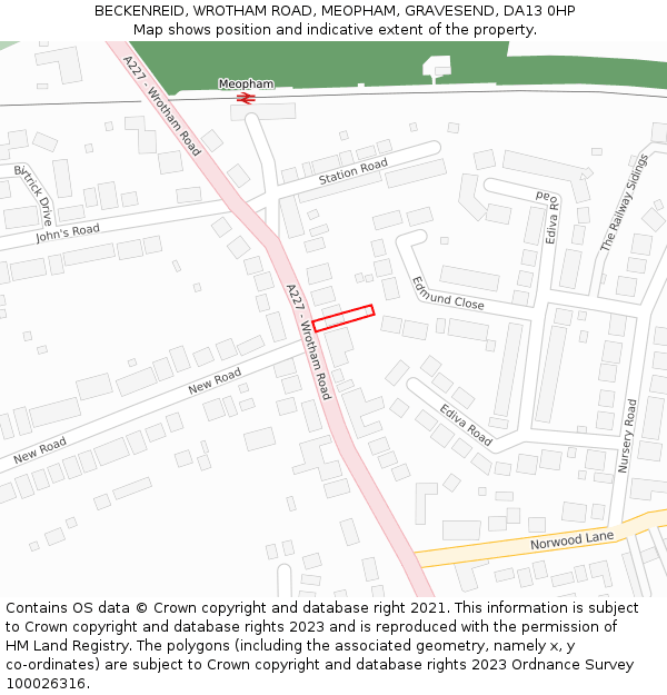 BECKENREID, WROTHAM ROAD, MEOPHAM, GRAVESEND, DA13 0HP: Location map and indicative extent of plot