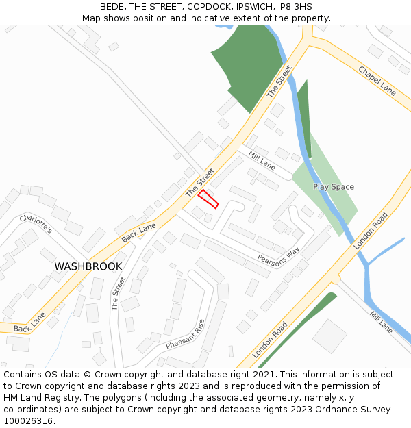 BEDE, THE STREET, COPDOCK, IPSWICH, IP8 3HS: Location map and indicative extent of plot