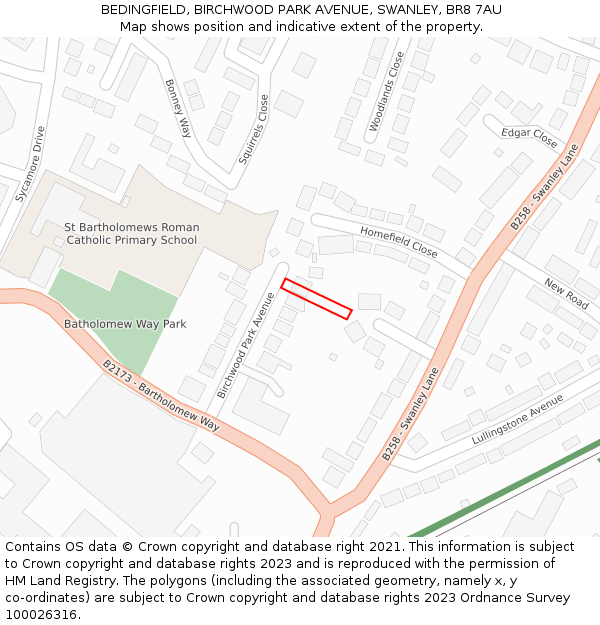 BEDINGFIELD, BIRCHWOOD PARK AVENUE, SWANLEY, BR8 7AU: Location map and indicative extent of plot