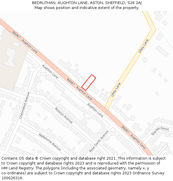 BEDRUTHAN, AUGHTON LANE, ASTON, SHEFFIELD, S26 2AJ: Location map and indicative extent of plot