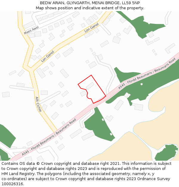 BEDW ARIAN, GLYNGARTH, MENAI BRIDGE, LL59 5NP: Location map and indicative extent of plot