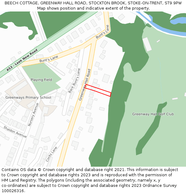 BEECH COTTAGE, GREENWAY HALL ROAD, STOCKTON BROOK, STOKE-ON-TRENT, ST9 9PW: Location map and indicative extent of plot