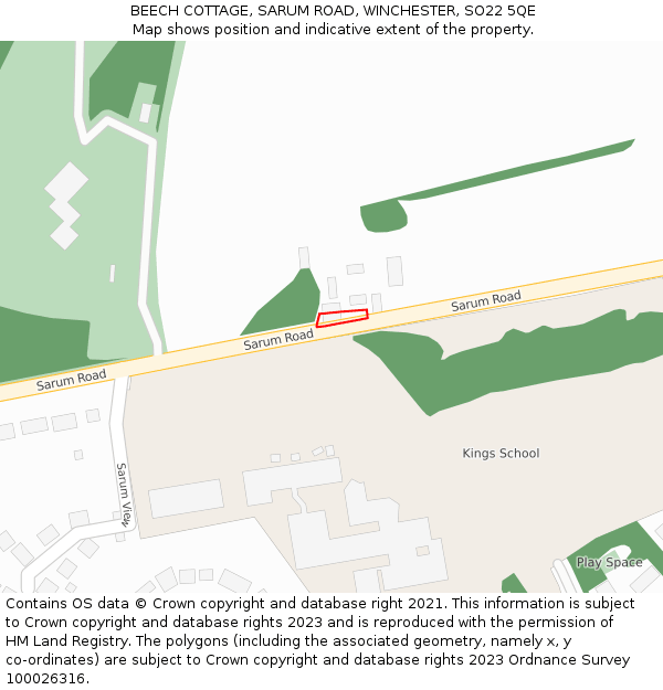 BEECH COTTAGE, SARUM ROAD, WINCHESTER, SO22 5QE: Location map and indicative extent of plot