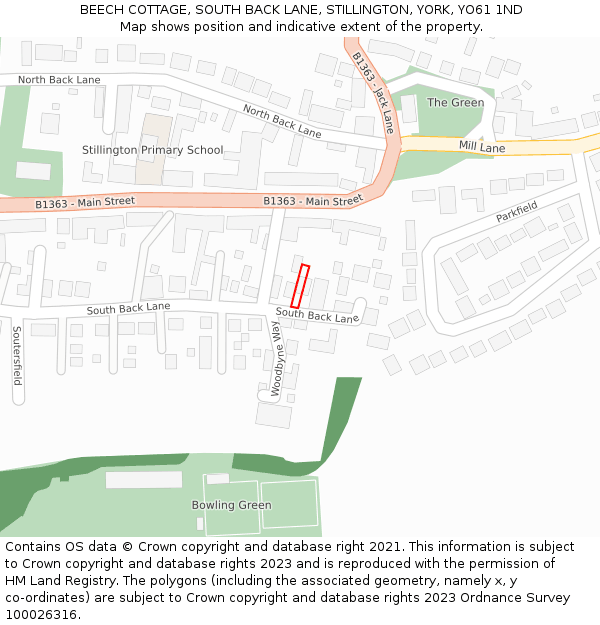 BEECH COTTAGE, SOUTH BACK LANE, STILLINGTON, YORK, YO61 1ND: Location map and indicative extent of plot