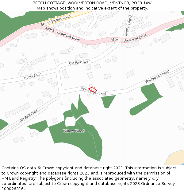 BEECH COTTAGE, WOOLVERTON ROAD, VENTNOR, PO38 1XW: Location map and indicative extent of plot