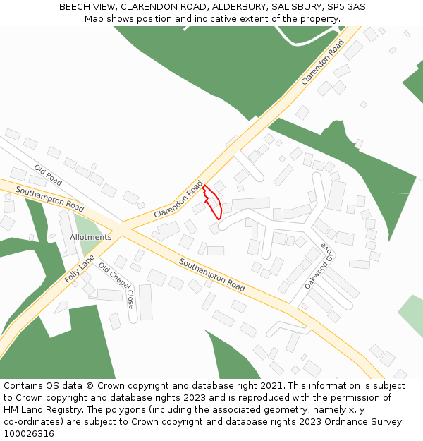 BEECH VIEW, CLARENDON ROAD, ALDERBURY, SALISBURY, SP5 3AS: Location map and indicative extent of plot