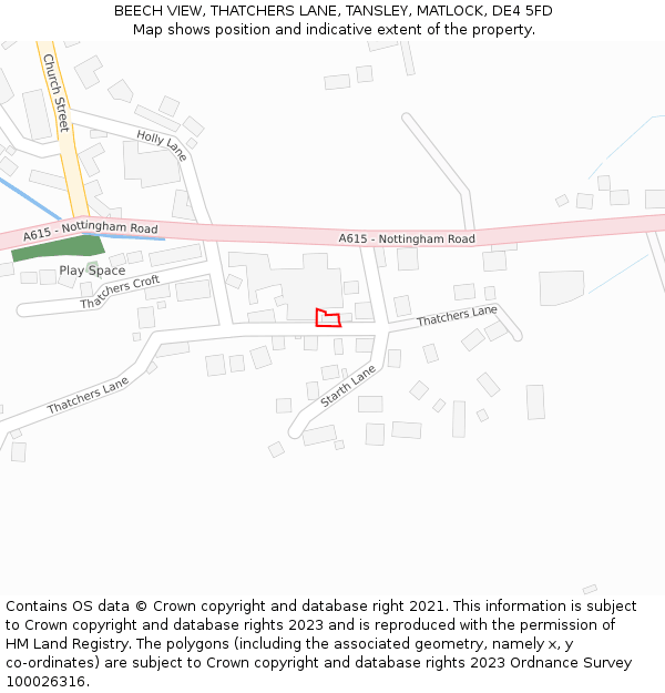 BEECH VIEW, THATCHERS LANE, TANSLEY, MATLOCK, DE4 5FD: Location map and indicative extent of plot