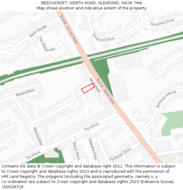 BEECHCROFT, NORTH ROAD, SLEAFORD, NG34 7AW: Location map and indicative extent of plot