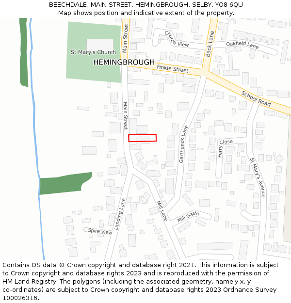 BEECHDALE, MAIN STREET, HEMINGBROUGH, SELBY, YO8 6QU: Location map and indicative extent of plot