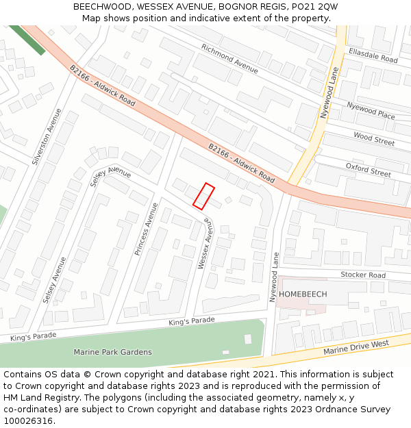 BEECHWOOD, WESSEX AVENUE, BOGNOR REGIS, PO21 2QW: Location map and indicative extent of plot