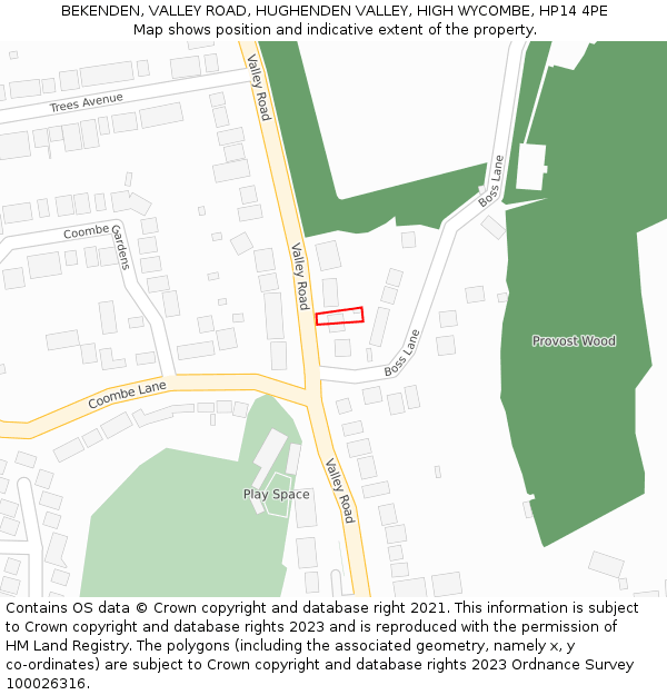 BEKENDEN, VALLEY ROAD, HUGHENDEN VALLEY, HIGH WYCOMBE, HP14 4PE: Location map and indicative extent of plot