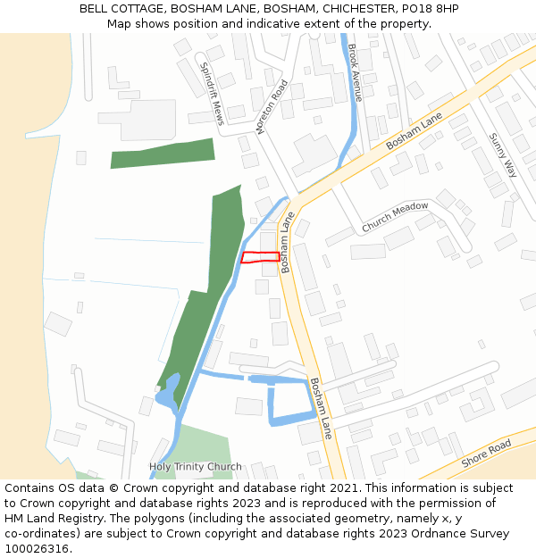 BELL COTTAGE, BOSHAM LANE, BOSHAM, CHICHESTER, PO18 8HP: Location map and indicative extent of plot