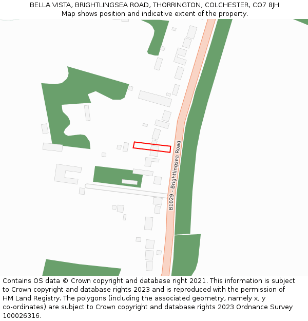 BELLA VISTA, BRIGHTLINGSEA ROAD, THORRINGTON, COLCHESTER, CO7 8JH: Location map and indicative extent of plot