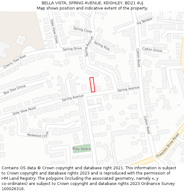 BELLA VISTA, SPRING AVENUE, KEIGHLEY, BD21 4UJ: Location map and indicative extent of plot