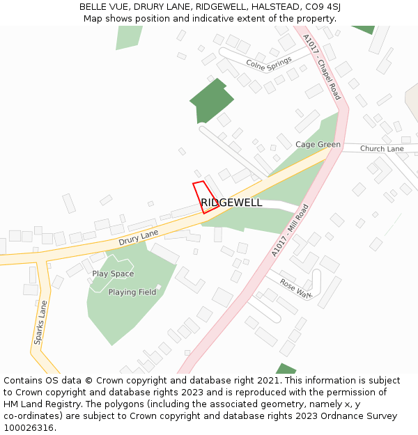 BELLE VUE, DRURY LANE, RIDGEWELL, HALSTEAD, CO9 4SJ: Location map and indicative extent of plot