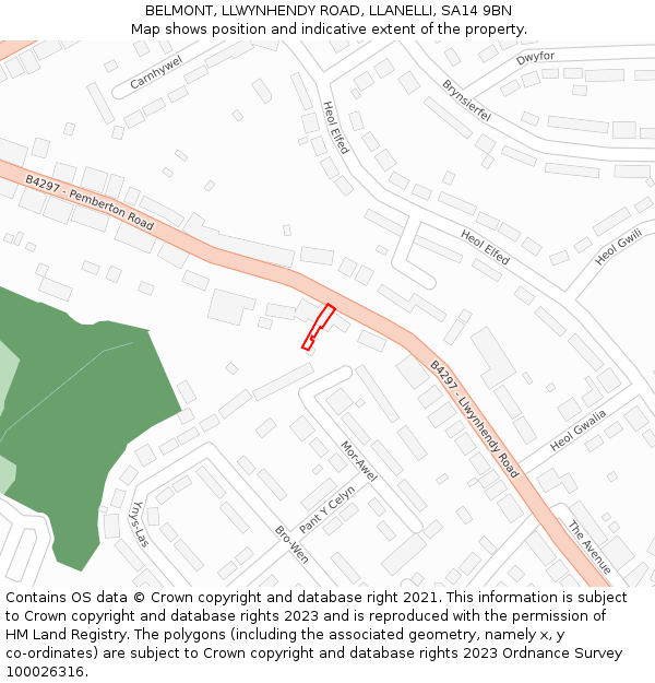 BELMONT, LLWYNHENDY ROAD, LLANELLI, SA14 9BN: Location map and indicative extent of plot