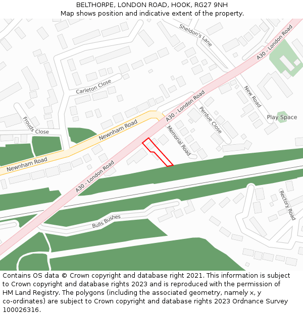 BELTHORPE, LONDON ROAD, HOOK, RG27 9NH: Location map and indicative extent of plot