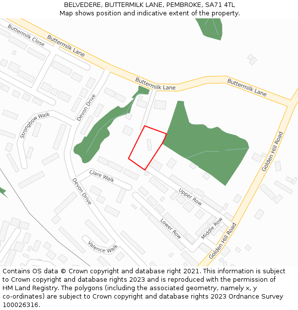 BELVEDERE, BUTTERMILK LANE, PEMBROKE, SA71 4TL: Location map and indicative extent of plot