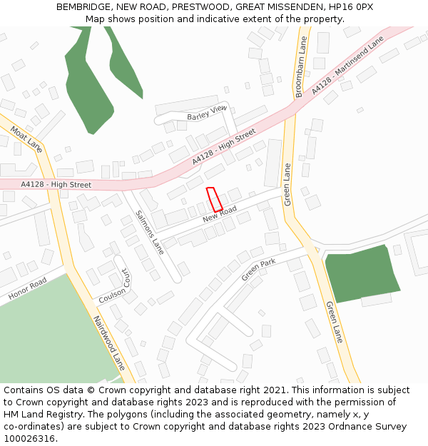 BEMBRIDGE, NEW ROAD, PRESTWOOD, GREAT MISSENDEN, HP16 0PX: Location map and indicative extent of plot