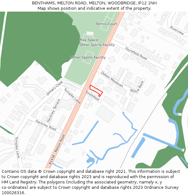 BENTHAMS, MELTON ROAD, MELTON, WOODBRIDGE, IP12 1NH: Location map and indicative extent of plot