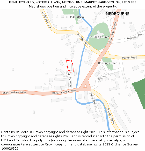 BENTLEYS YARD, WATERFALL WAY, MEDBOURNE, MARKET HARBOROUGH, LE16 8EE: Location map and indicative extent of plot