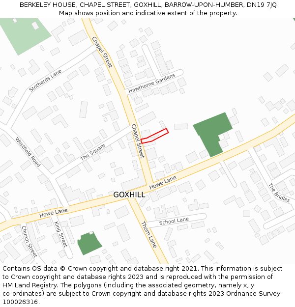 BERKELEY HOUSE, CHAPEL STREET, GOXHILL, BARROW-UPON-HUMBER, DN19 7JQ: Location map and indicative extent of plot