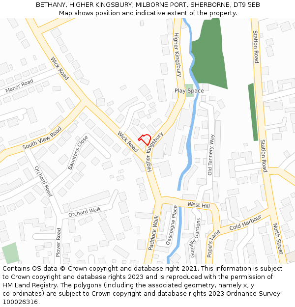 BETHANY, HIGHER KINGSBURY, MILBORNE PORT, SHERBORNE, DT9 5EB: Location map and indicative extent of plot