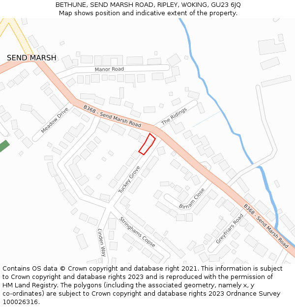 BETHUNE, SEND MARSH ROAD, RIPLEY, WOKING, GU23 6JQ: Location map and indicative extent of plot