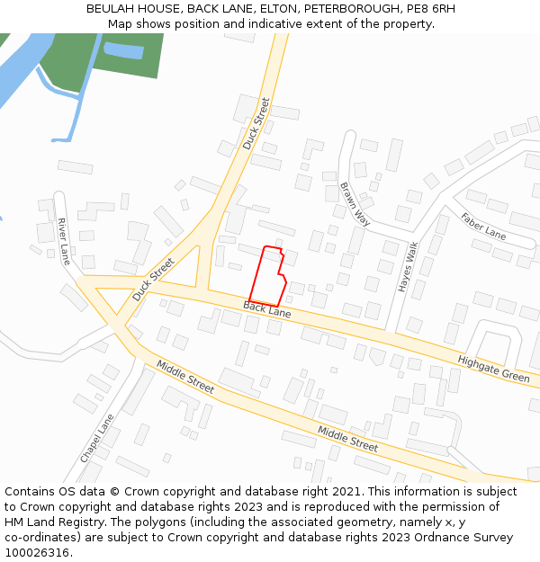 BEULAH HOUSE, BACK LANE, ELTON, PETERBOROUGH, PE8 6RH: Location map and indicative extent of plot