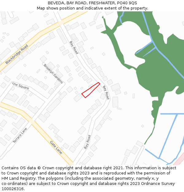 BEVEDA, BAY ROAD, FRESHWATER, PO40 9QS: Location map and indicative extent of plot