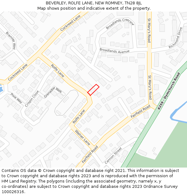 BEVERLEY, ROLFE LANE, NEW ROMNEY, TN28 8JL: Location map and indicative extent of plot