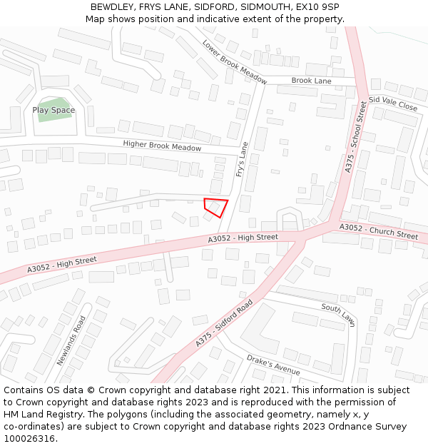 BEWDLEY, FRYS LANE, SIDFORD, SIDMOUTH, EX10 9SP: Location map and indicative extent of plot