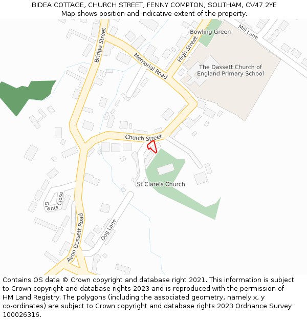 BIDEA COTTAGE, CHURCH STREET, FENNY COMPTON, SOUTHAM, CV47 2YE: Location map and indicative extent of plot