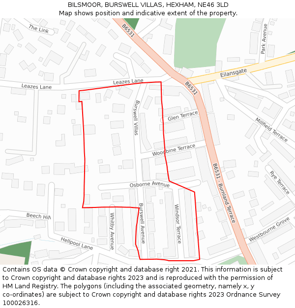 BILSMOOR, BURSWELL VILLAS, HEXHAM, NE46 3LD: Location map and indicative extent of plot