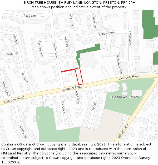 BIRCH TREE HOUSE, SHIRLEY LANE, LONGTON, PRESTON, PR4 5PH: Location map and indicative extent of plot