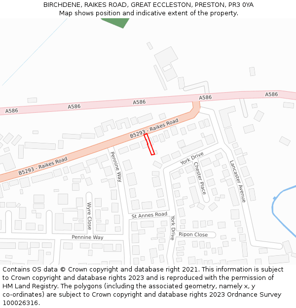 BIRCHDENE, RAIKES ROAD, GREAT ECCLESTON, PRESTON, PR3 0YA: Location map and indicative extent of plot