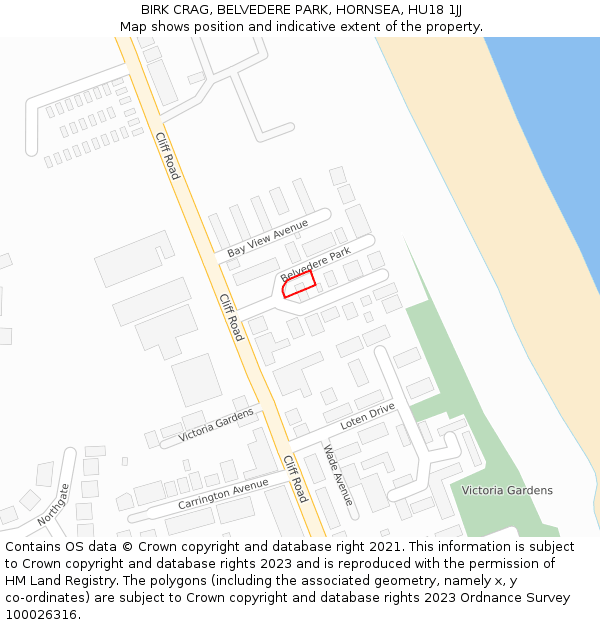 BIRK CRAG, BELVEDERE PARK, HORNSEA, HU18 1JJ: Location map and indicative extent of plot