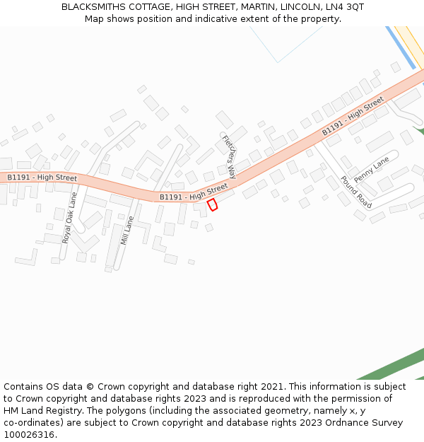 BLACKSMITHS COTTAGE, HIGH STREET, MARTIN, LINCOLN, LN4 3QT: Location map and indicative extent of plot